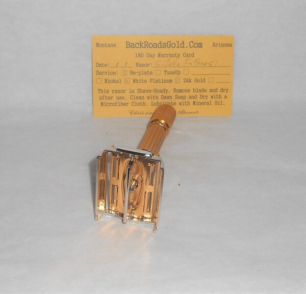 Gillette 1959 Fat Boy Razor E1 Refurbished Replated 24 Karat Gold WhitePlatinum E1–47B (30).JPG