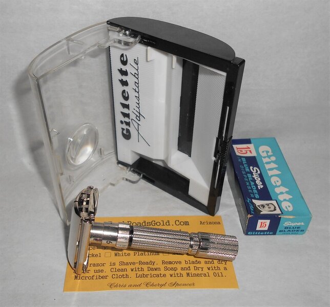Gillette 1960 Fat Boy Razor W Case Blades Refurbished Replated Mirror Nickel F3–BB (29).JPG
