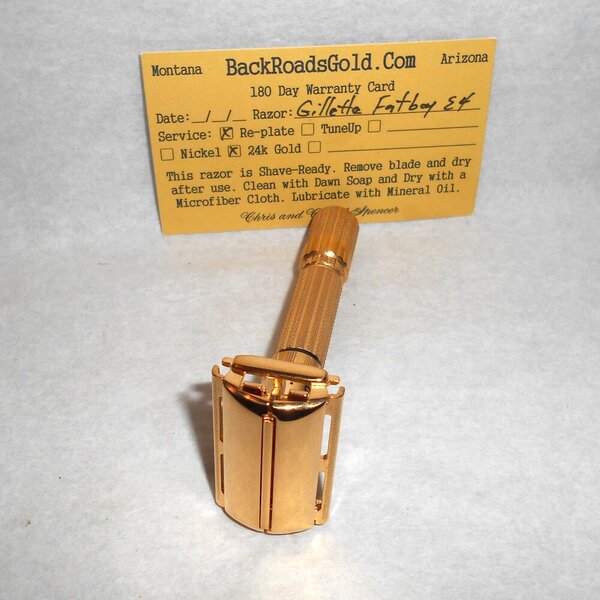 Gillette Fat Boy Razor 1959 Refurbished Replated 24 Karat Gold E4–E92 (5).JPG