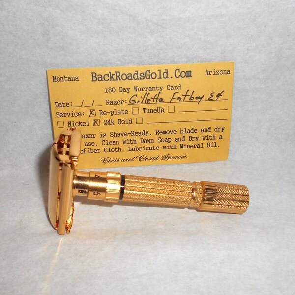 Gillette Fat Boy Razor 1959 Refurbished Replated 24 Karat Gold E4–E92 (8).JPG