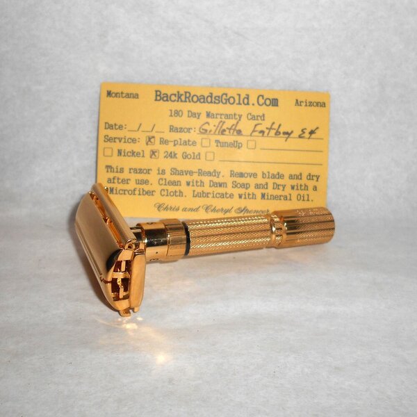 Gillette Fat Boy Razor 1959 Refurbished Replated 24 Karat Gold E4–E92 (19).JPG